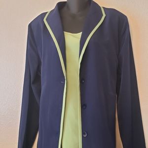 NWOT Navy blue and lime green Susan Graver light weight suit, 3 pieces. Size XL